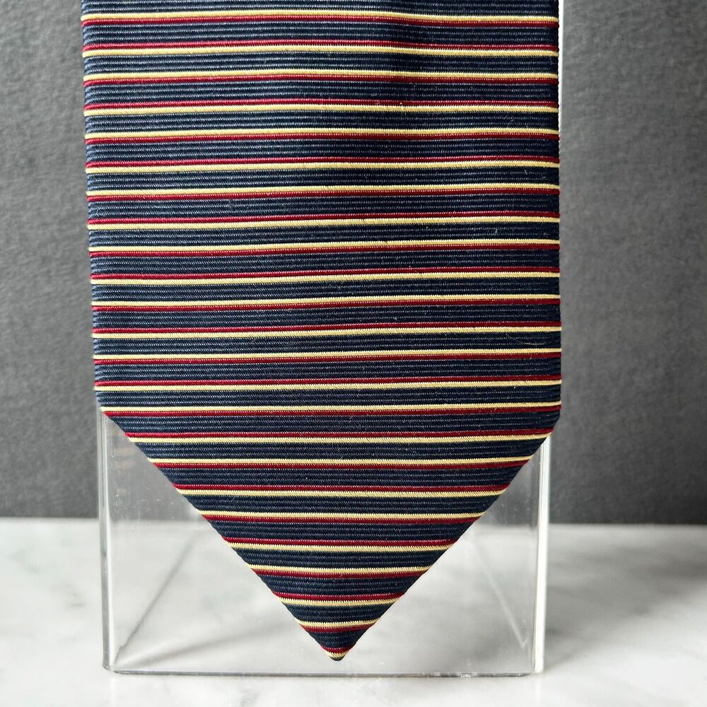 Brooks Brothers Makers USA Silk Men's Neck Tie - Striped Navy Blue Gold Red